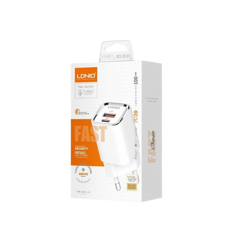 Kucni punjac LDNIO A2317C PD + QC3.0 30W (USB-A + USB-C) kabal USB-C - lightning