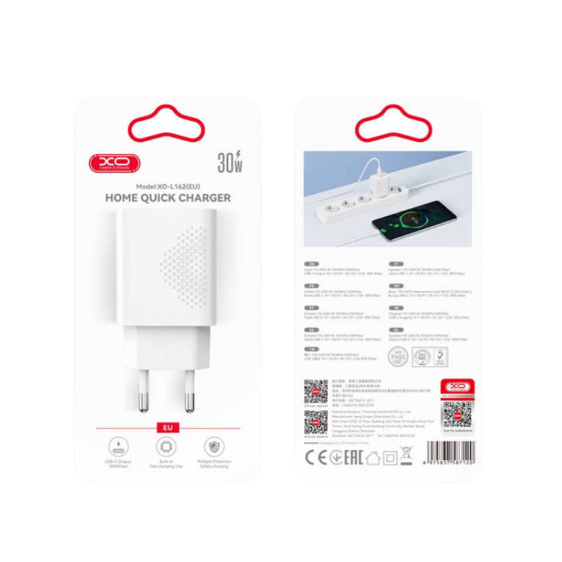 Kucni punjac XO L162 ulaz C 30W white + Type-C cable