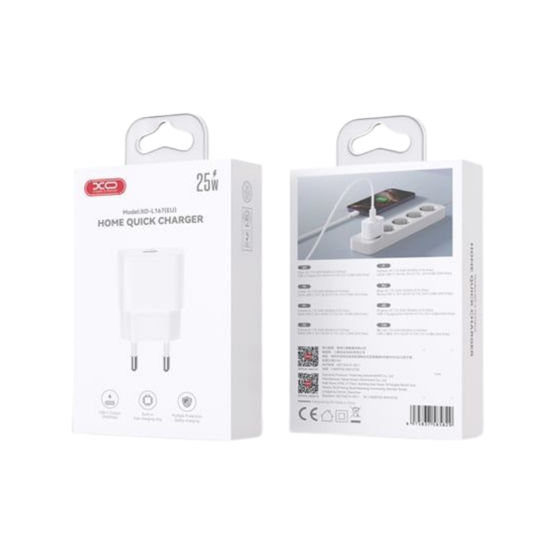 Kucni punjac XO L167 USB-C 25W fast White - glava