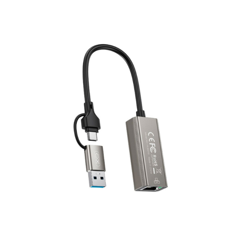 XO HUB018 USB to Type-C 2in1 RJ45 Network cable converter 100M